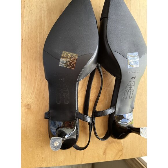 C. Paravano Black Slingback Pointed-Toe Heels 37.5 European Size 7 US New - Picture 4 of 6